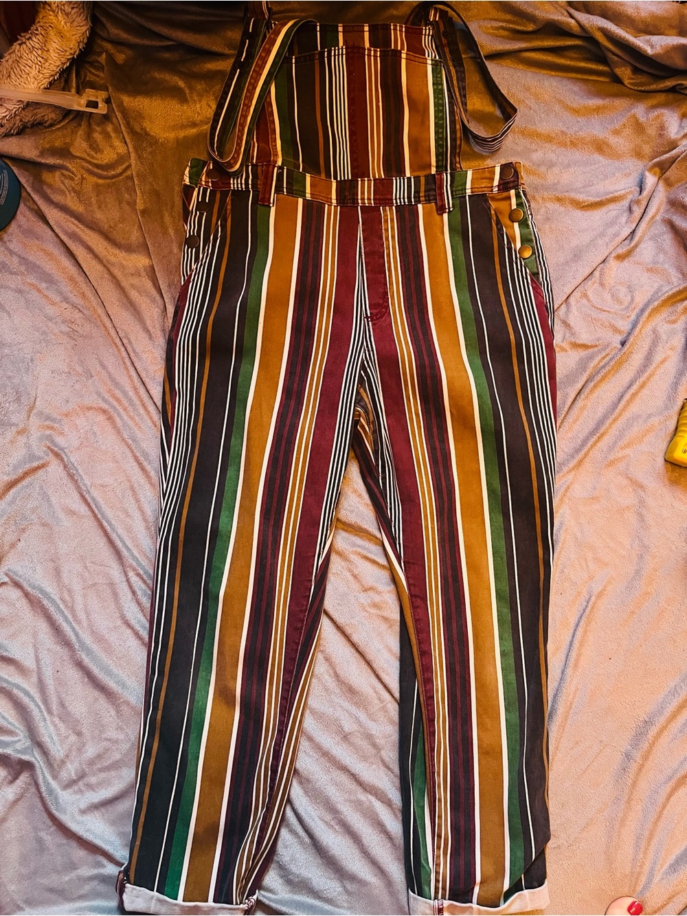 Super cute earth tone striped overalls